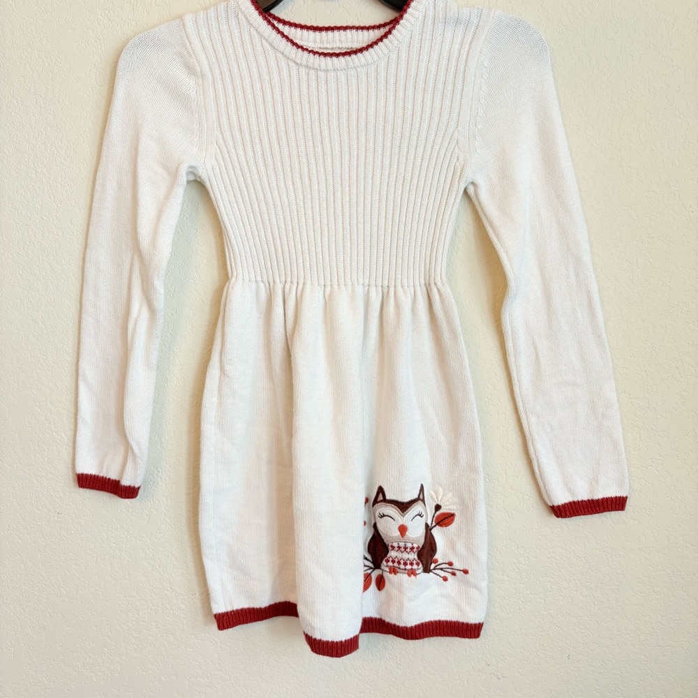 Cynthia Rowley Girl’s Off White Knit Dress w/ Embroidered Owl Design (Sz. 7/8). - Picture 3 of 8